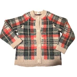 H&M Kids Plaid Button Cardigan Sweater‎ Coral Green Beige Size 2T